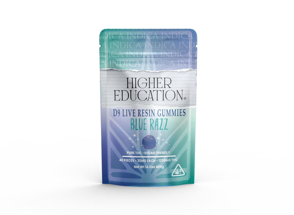 Higher Education Delta 9 THC Live Resin Blue Razz Indica  Gummies 