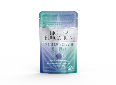 Higher Education Delta 9 THC Live Resin Blue Razz Indica  Gummies 