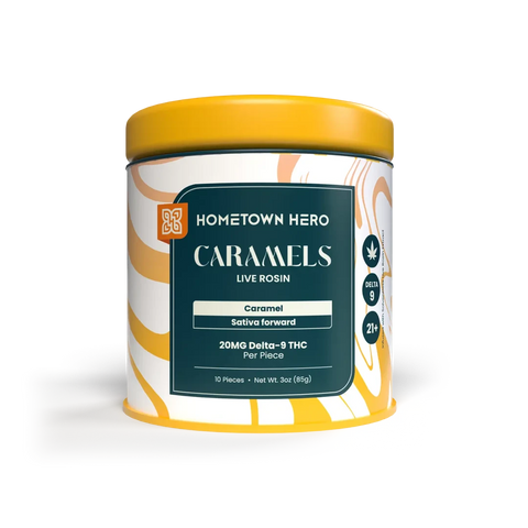 Container of Hometown Hero Caramels Live Rosin