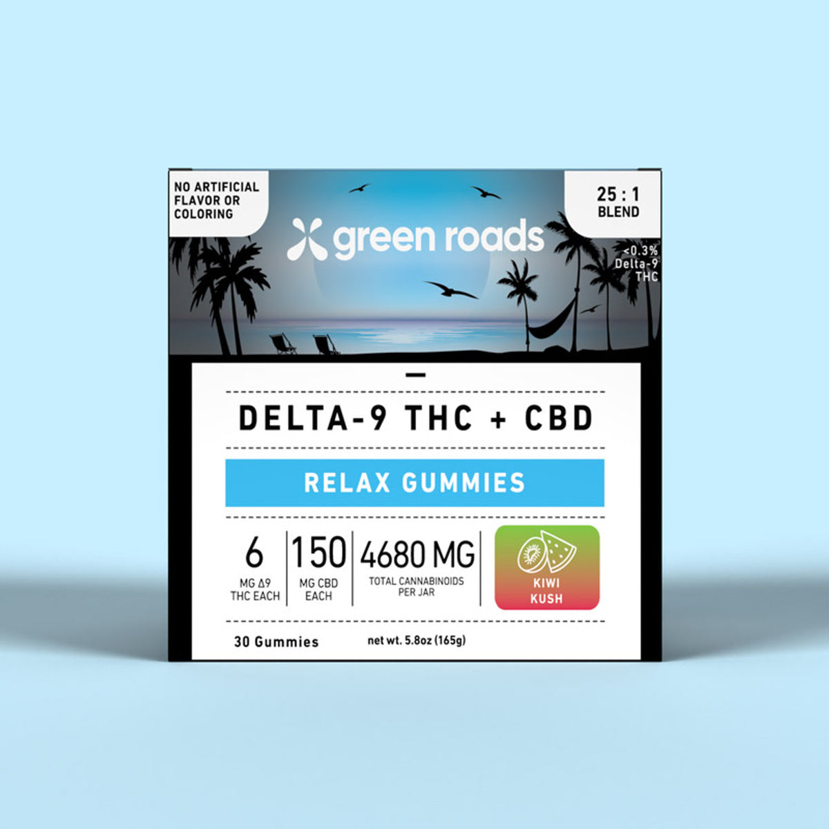 GreenRoads Kiwi Kush Delta 9 Relax Gummies 25:1 - (30ct) 4680mg